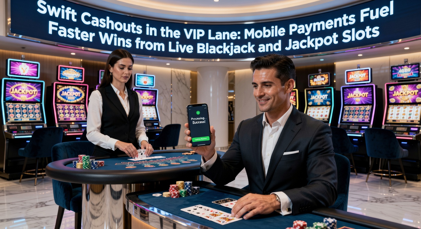 Live-Blackjack-Tisch auf Smartphone-Bildschirm mit Auszahlungsbestätigung und Jackpot-Win-Banner, illustriert den Fluss von Spiel zu schnellem Gewinn